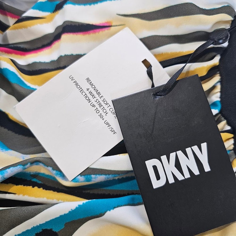 DKNY Mesh Side-Stripe Ruched One-Piece Swimsuit Size 8 - Picture 8 of 12